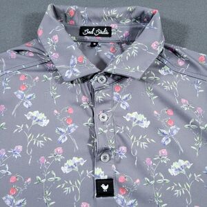Bad Birdie Golf Polo Shirt Mens Medium Purple Floral AOP S/S Performance Sports